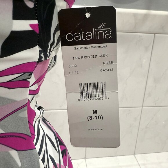 Catalina Swimsuit Med One Piece Floral Racer Back in Black / White & Purple NWT - Picture 8 of 9